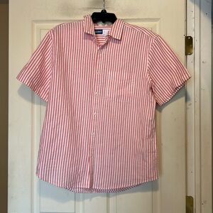 Old Navy Pink and White Striped Short Sleeve Button Down Shirt Size Large